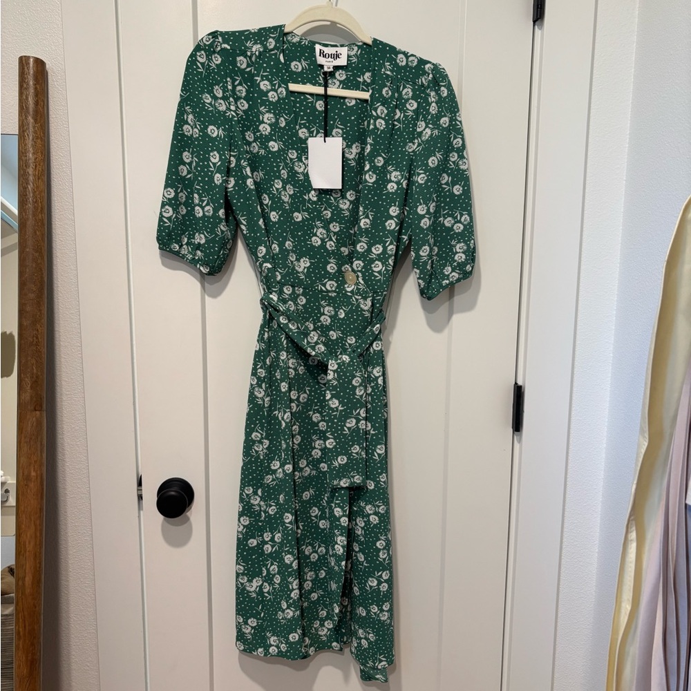 Rouje Gabin Green Floral Dress NWT Size 4 (FR 36)